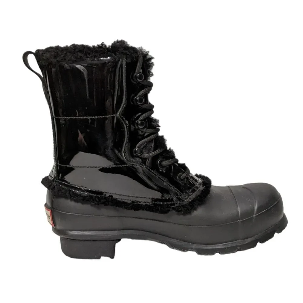 HUNTER Original Patent Leather Shearling Lined Lace Up Boot 7